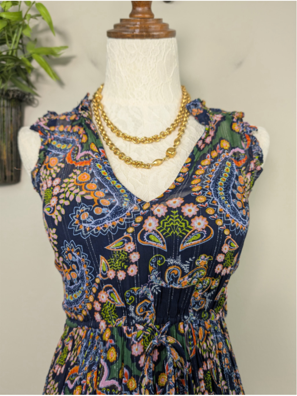 Anthropologie 0 Elmira Tiered Ruffle Midi Sleeveless Floral Paisley Sheer - Picture 2 of 14